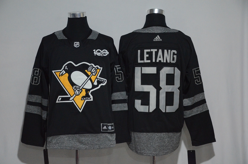 NHL Pittsburgh Penguins #58 Letang Black 1917-2017 100th Anniversary Stitched Jersey->pittsburgh penguins->NHL Jersey